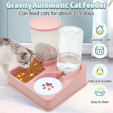 2-in-1 Automatic Cat Feeder & Water Dispenser – Gravity Food & Waterer Set for Cats & Small Dogs