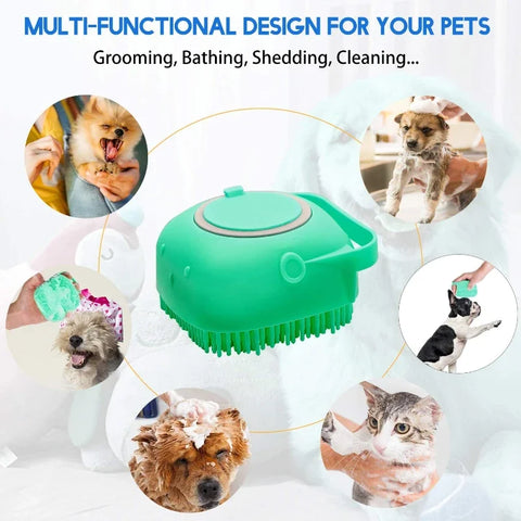 2-in-1 Pet Shampoo Brush & Dispenser – Soft Silicone Bathing & Massage Grooming Tool for Dogs & Cats