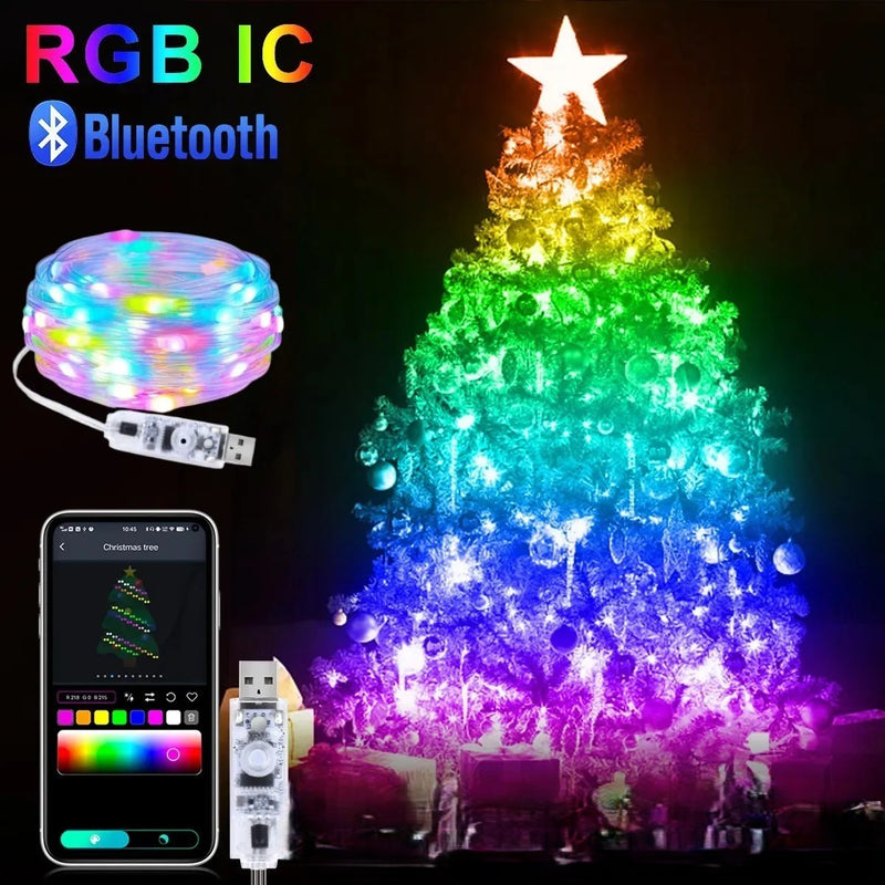 Smart Christmas LED Lights - Bluetooth App & Remote Controlled, USB Powered