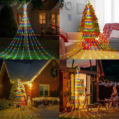 LED Outdoor Christmas Tree Waterfall Lights – USB Powered, 8 Modes, Waterproof (6.5 ft / 9.8 ft)