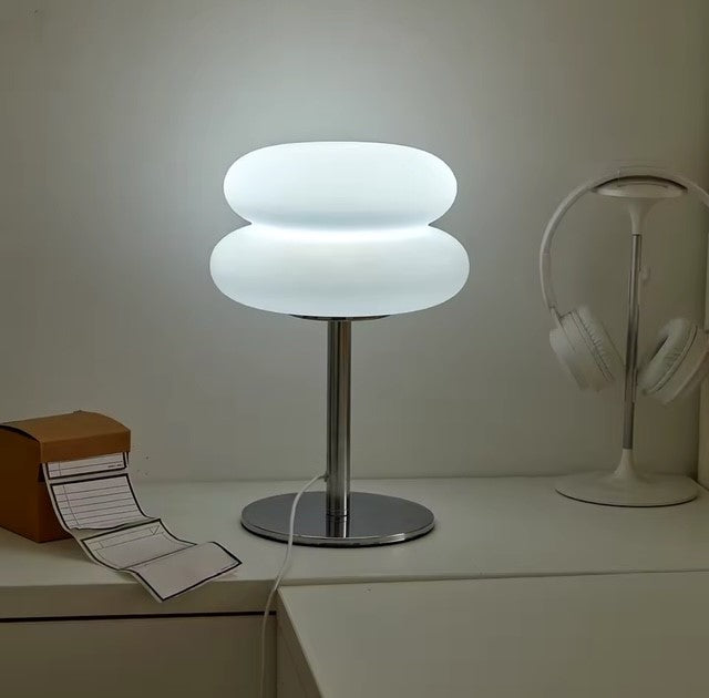 Retro Mid-Century Modern Macaron Accent Lamp – Glass Shade & Chrome Base