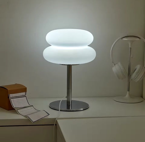 Retro Mid-Century Modern Macaron Accent Lamp – Glass Shade & Chrome Base