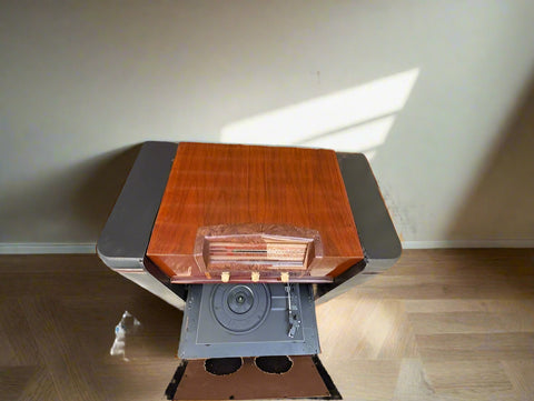 Upcycled 1940s Philco Radio Cabinet with Bluetooth, Record Player & Storage/LED