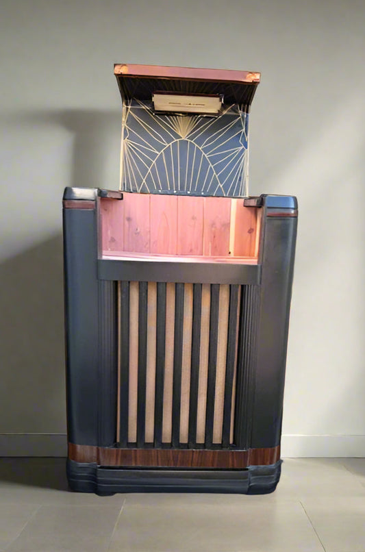 Upcycled 1940s Philco Radio Cabinet with Bluetooth, Record Player & Storage/LED